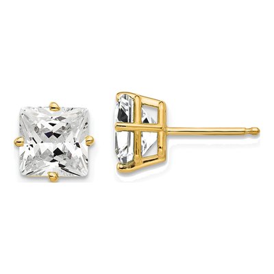 14K Yellow Gold 7mm Square CZ Princess-Cut Stud Earrings