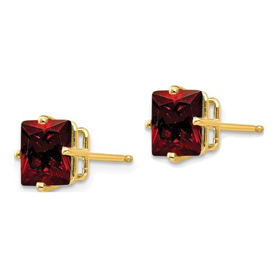 14K Yellow Gold 7mm Square Garnet Princess-Cut Stud Earrings – view 3