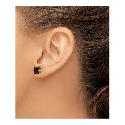 14K Yellow Gold 7mm Square Garnet Princess-Cut Stud Earrings – view 4