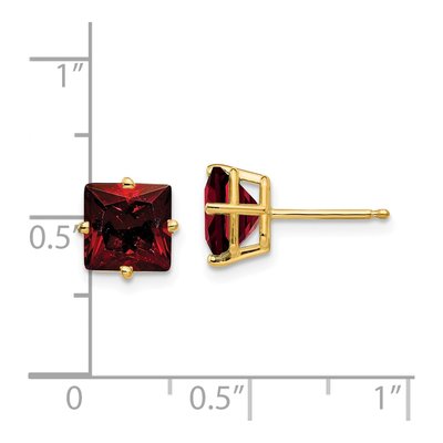 14K Yellow Gold 7mm Square Garnet Princess-Cut Stud Earrings – view 5
