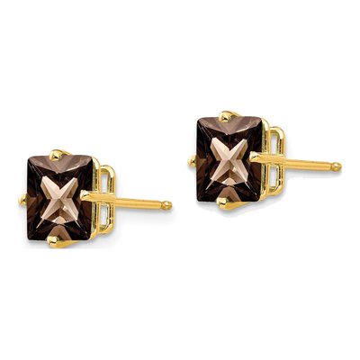 14K Yellow Gold 7mm Smoky Quartz Square Stud Earrings – view 3