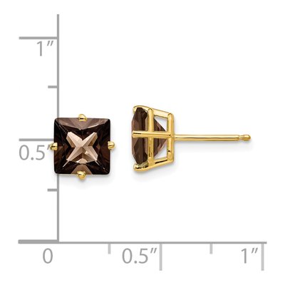 14K Yellow Gold 7mm Smoky Quartz Square Stud Earrings – view 5