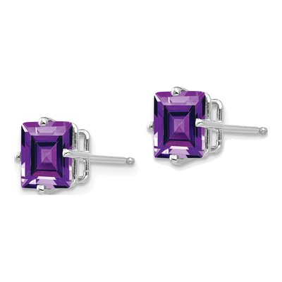 14K White Gold 7mm Square Amethyst Princess-Cut Stud Earrings – view 2