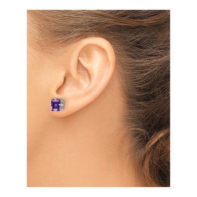 14K White Gold 7mm Square Amethyst Princess-Cut Stud Earrings – view 3