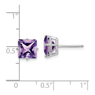 14K White Gold 7mm Square Amethyst Princess-Cut Stud Earrings – view 4