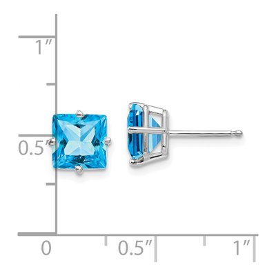 14K White Gold 7mm Square Swiss Blue Topaz Princess Stud Earrings – view 5