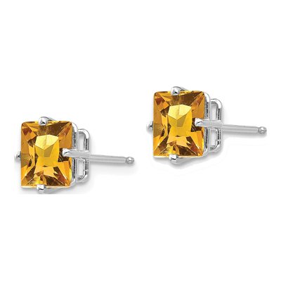 14K White Gold 7mm Square Citrine Princess-Cut Stud Earrings – view 2