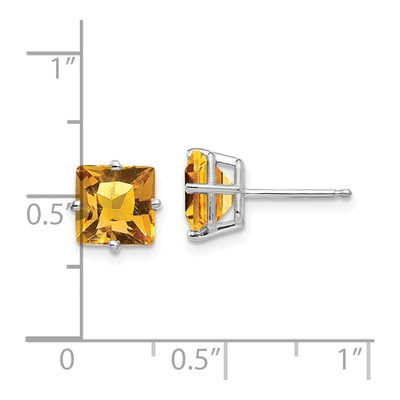14K White Gold 7mm Square Citrine Princess-Cut Stud Earrings – view 4