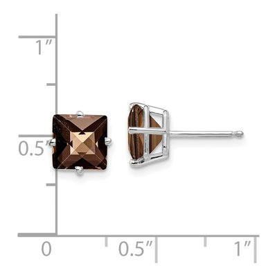 14K White Gold 7mm Square Smoky Quartz Checker-Cut Stud Earrings – view 4