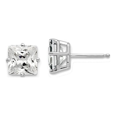14K White Gold 7mm CZ Square Stud Earrings