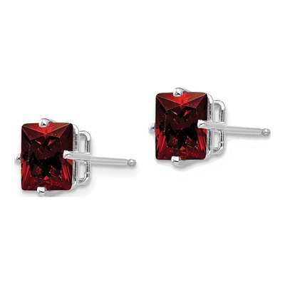 14K White Gold 7mm Square Garnet Princess-Cut Stud Earrings – view 2