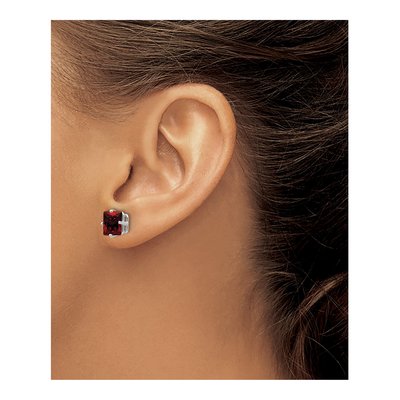 14K White Gold 7mm Square Garnet Princess-Cut Stud Earrings – view 3