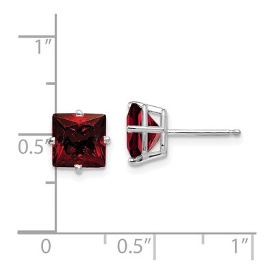 14K White Gold 7mm Square Garnet Princess-Cut Stud Earrings – view 4