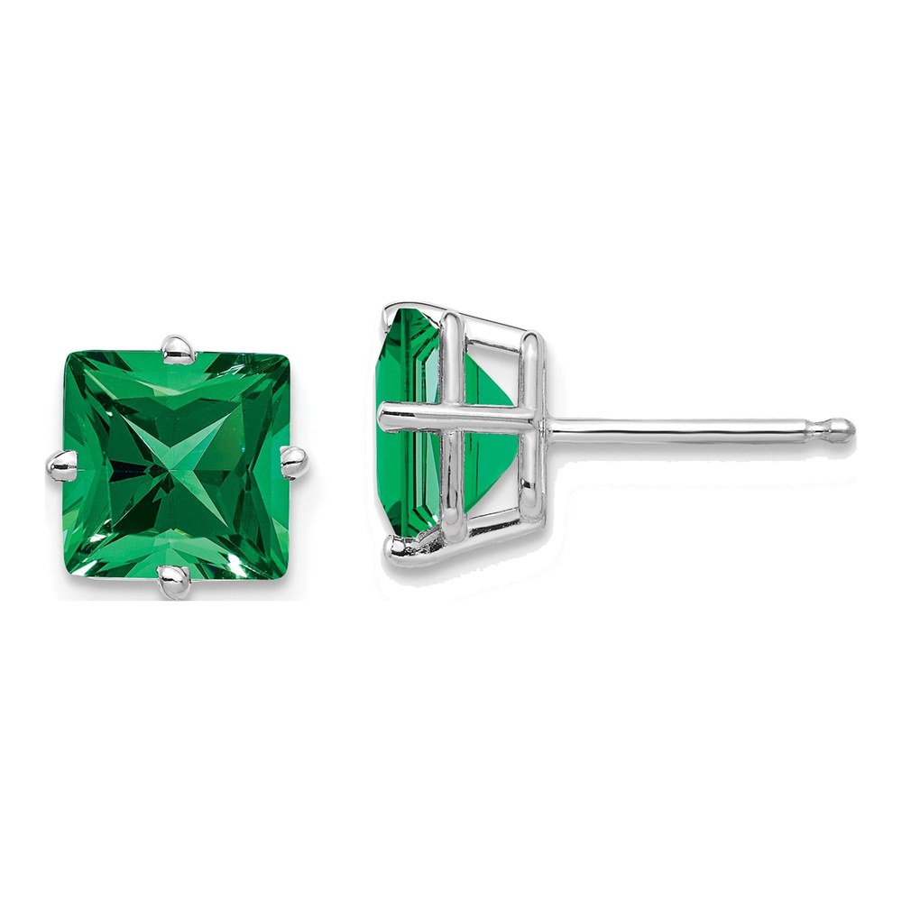 14K White Gold 7mm Square Lab-Created Helenite Mount St Helens Stud Earrings