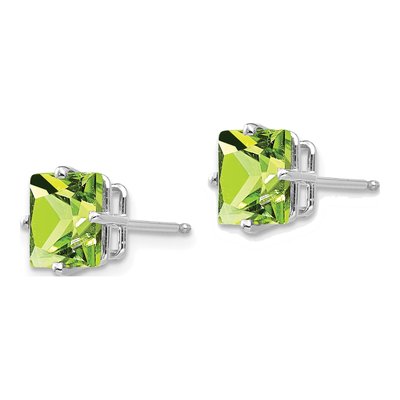 14K White Gold 7mm Square Peridot Princess-Cut Stud Earrings – view 2