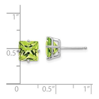 14K White Gold 7mm Square Peridot Princess-Cut Stud Earrings – view 4