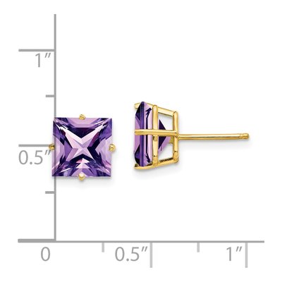 14K Yellow Gold 8mm Amethyst Square Stud Earrings – view 4