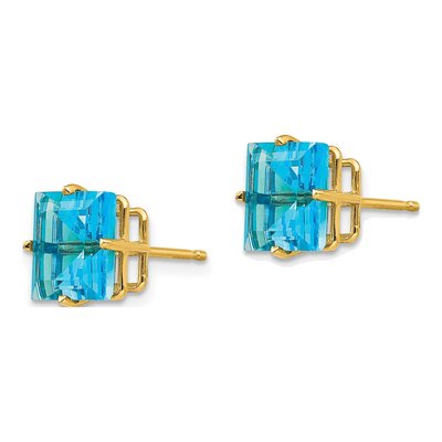 14K Yellow Gold 8mm Swiss Blue Topaz Square Stud Earrings – view 3