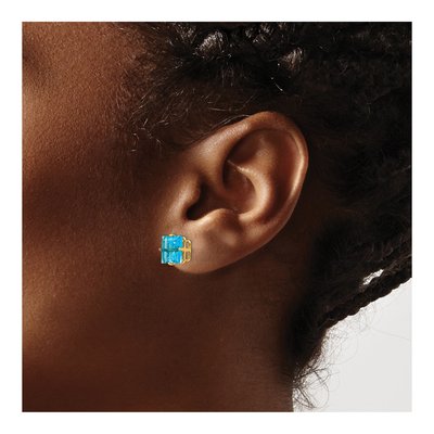 14K Yellow Gold 8mm Swiss Blue Topaz Square Stud Earrings – view 4
