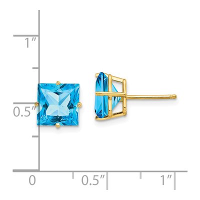 14K Yellow Gold 8mm Swiss Blue Topaz Square Stud Earrings – view 5