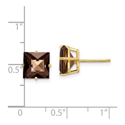 14K Yellow Gold 8mm Smoky Quartz Square Stud Earrings – view 4