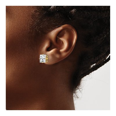 14K Yellow Gold 8mm Square CZ Princess-Cut Stud Earrings – view 3