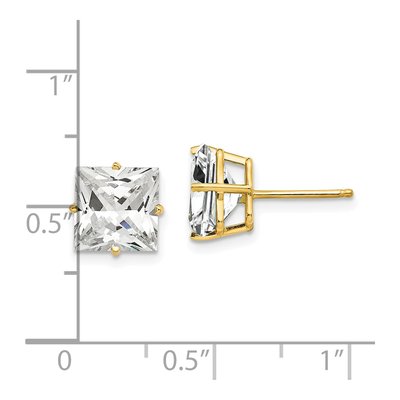 14K Yellow Gold 8mm Square CZ Princess-Cut Stud Earrings – view 4