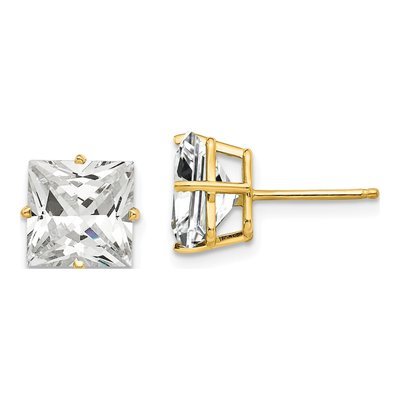 14K Yellow Gold 8mm Square CZ Princess-Cut Stud Earrings