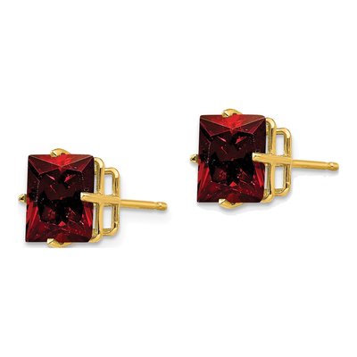 14K Yellow Gold 8mm Square Garnet Princess-Cut Stud Earrings – view 2