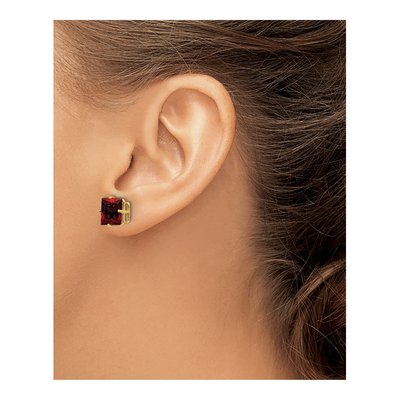 14K Yellow Gold 8mm Square Garnet Princess-Cut Stud Earrings – view 3