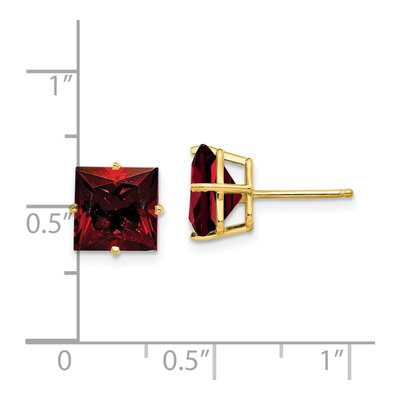 14K Yellow Gold 8mm Square Garnet Princess-Cut Stud Earrings – view 4