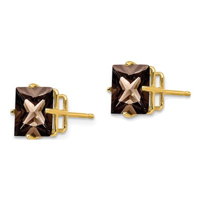 14K Yellow Gold 8mm Smoky Quartz Square Stud Earrings – view 3