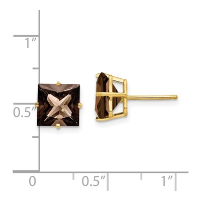 14K Yellow Gold 8mm Smoky Quartz Square Stud Earrings – view 5