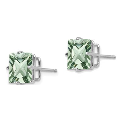 14K White Gold 8mm Square Green Quartz Princess Stud Earrings – view 2