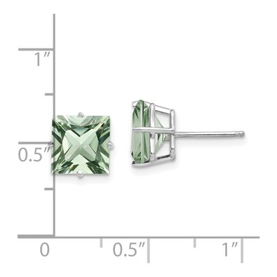 14K White Gold 8mm Square Green Quartz Princess Stud Earrings – view 4