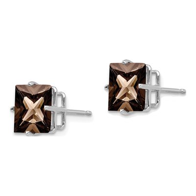 14K White Gold 8mm Square Smoky Quartz Princess Stud Earrings – view 2