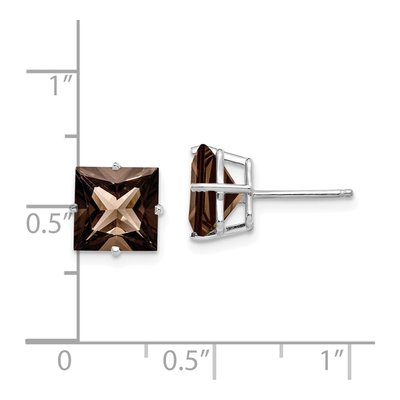 14K White Gold 8mm Square Smoky Quartz Princess Stud Earrings – view 4
