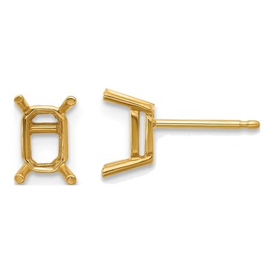 14K Yellow Gold Emerald-Cut Earring Mounting