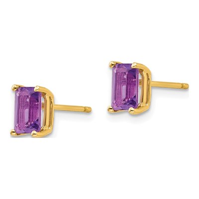 14K Yellow Gold Octagon / Emerald Amethyst Emerald-Cut Stud Earrings – view 3
