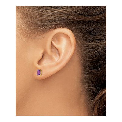 14K Yellow Gold Octagon / Emerald Amethyst Emerald-Cut Stud Earrings – view 4