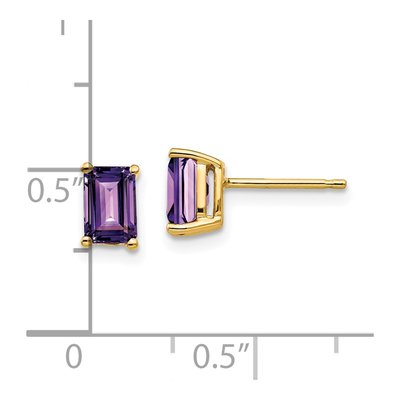 14K Yellow Gold Octagon / Emerald Amethyst Emerald-Cut Stud Earrings – view 5