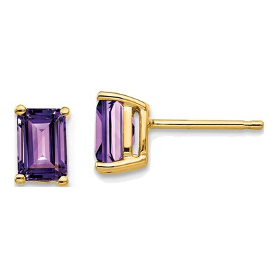 14K Yellow Gold Octagon / Emerald Amethyst Emerald-Cut Stud Earrings