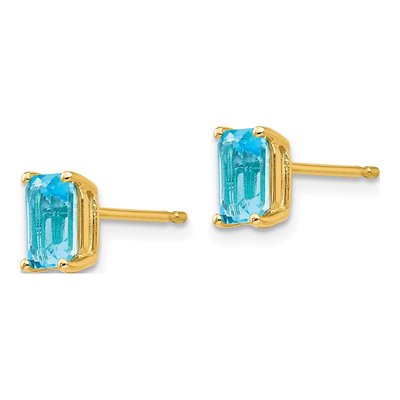 14K Yellow Gold Octagon / Emerald Swiss Blue Topaz Emerald-Cut Stud Earrings – view 2