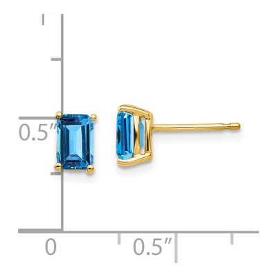14K Yellow Gold Octagon / Emerald Swiss Blue Topaz Emerald-Cut Stud Earrings – view 4