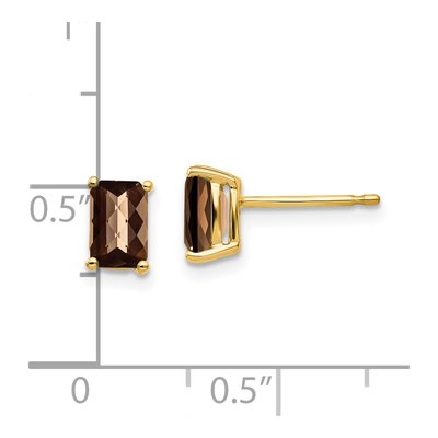 14K Yellow Gold Octagon / Emerald Smoky Quartz Octagon Stud Earrings – view 4