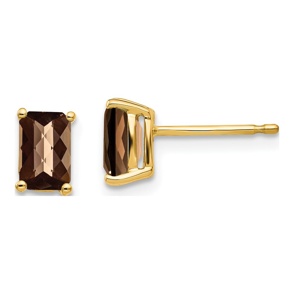 14K Gold Smoky Quartz Octagon Post Earrings