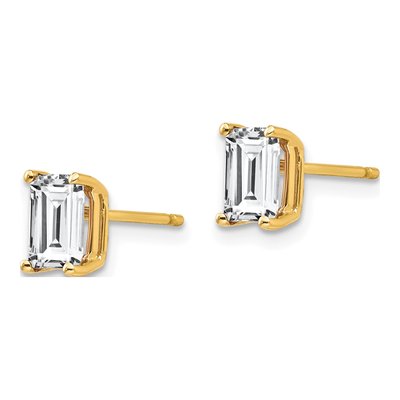 14K Yellow Gold Octagon / Emerald CZ Octagon Stud Earrings – view 2