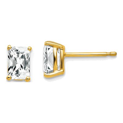 14K Yellow Gold Octagon / Emerald CZ Octagon Stud Earrings