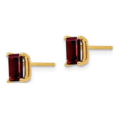 14K Yellow Gold Octagon / Emerald Garnet Emerald-Cut Stud Earrings – view 3