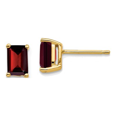14K Yellow Gold Octagon / Emerald Garnet Emerald-Cut Stud Earrings